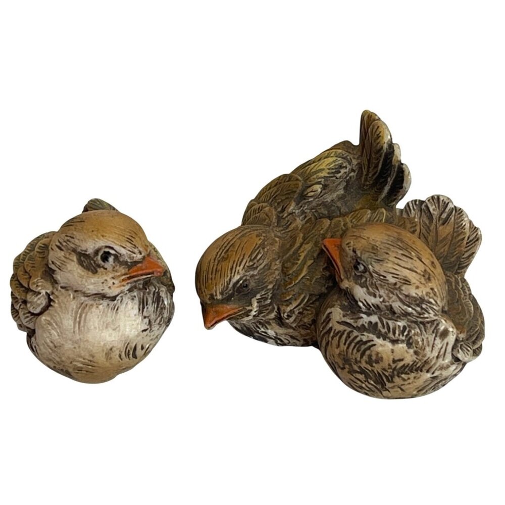 Sparrow Bird Italy Dipinto a Mano Brown Resin Figurines Set Lot Hand Painted VTG - Picture 2 of 15